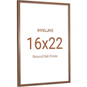 16x22 Picture Frame, High-End Natural Oak 16 x 22 Wooden Frame with Tempered Glass, 16x22 Wood Poster Frame for Wall, Wall Hook Included for Art Photo and Prints, Walnut