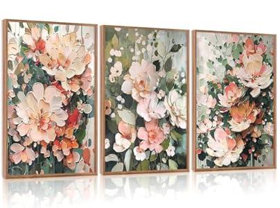 Aurlan Boho Green and Coral Wildflowers Framed Wall Art(16"x24"), 3 PCS Abstract Green Pink Botanical Leaves 3D Textured Canvas Artwork, Large Modern Watercolor Floral Blossom Art Wall Decor for Office Living Room Bedroom Aurlan Boho Green and Coral Wildflowers Framed Wall Art(16"x24"), 3 PCS Abstract Green Pink Botanical Leaves 3D Textured Canvas Artwork, Large Modern Watercolor Floral Blossom Art Wall Decor for Office Living Room Bedroom