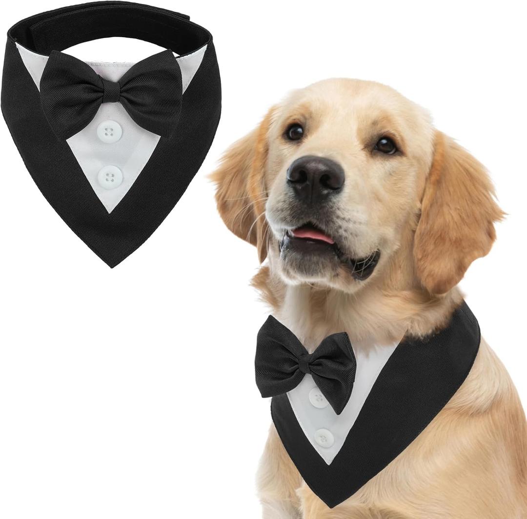 FUAMEY Dog Tuxedo for Large Dogs,Dog Formal Suit Dogs Attire Pet Bow Tie Puppy Party Costumes Cat Tux Outfits Pets Bandana Cosplay Adjustable Bowties Wedding Birthday Valentines Black XL