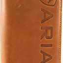 ARIAT Men's Rodeo Style Wallet, Genuine Leather with Debossed Logo, Multiple Card Slots, ID Window, Medium Brown
