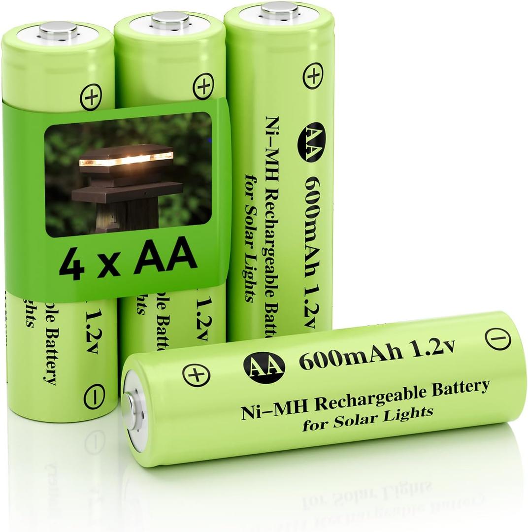 10 x Ni-MH AA 600mAh 1.2V Rechargeable Battery for Solar Lights, AA 1.2V Rechargeable Battery Pre-Charged, Low Self - Discharge for Outdoor Solar Lights, Ground Lights (AA-600mAh-4pack