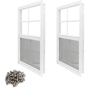 NeatiEase 2 Pack Shed Window, 12 x 18 Flush Mount Window with Tempered Glass and Fiberglass Screen for Shed, Chicken Coop, Playhouse, Household, Garage