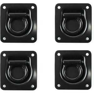 TCH Hardware Pack of 4 Steel Heavy Duty Recessed Tie Down Anchors - 4" x 3.75" x 0.70" Spring Loaded D-Rings 2000lbs Load