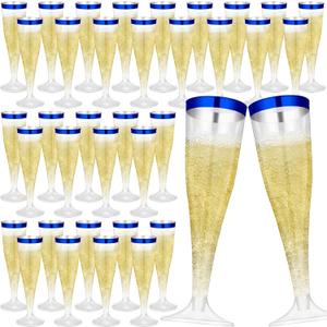 Jingmore 36 Pcs Plastic Champagne Flutes 4.5 oz Clear Disposable Wine Glasses Cocktail Cup Champagne Glass for Mother's Day Wedding Graduation Summer Birthday Party Favor (Blue)