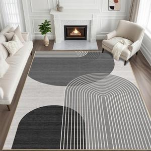 9x12 Large Area Rug for Living Room Boho Rug Bohemian Rugs Machine Washable Modern Geometric Rug Non Slip Printed Low Pile Indoor Floor Carpet for Dining Room Bedroom Office,Grey and Black