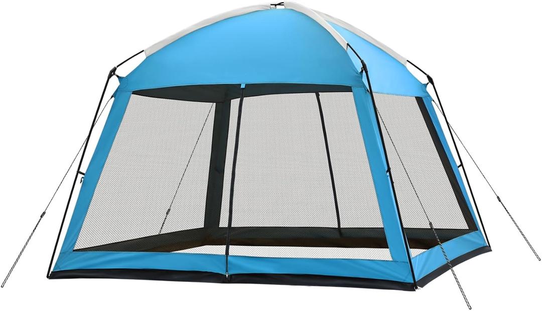 Superrella 12 x 12 FT Camping Screen Tent for 8-10 Person, Easy Setup Screen House with UV 50+ Sun Protection & Mosquito Net for Camping, Backyard, Picnic, Patio, Outdoor, Blue