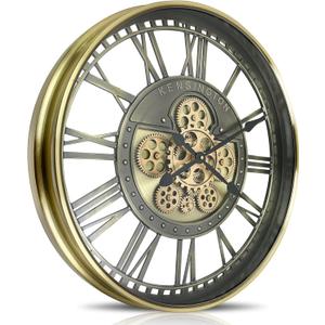 Real Moving Gears Wall Clock Large Modern Metal Clocks for Living Room Decor, Industrial Steampunk Unique Vintage Rustic Decorative Clock for Home Farmhouse Office, 27.6 Inch,Brass Gold Roman (70cm / 28 inch)