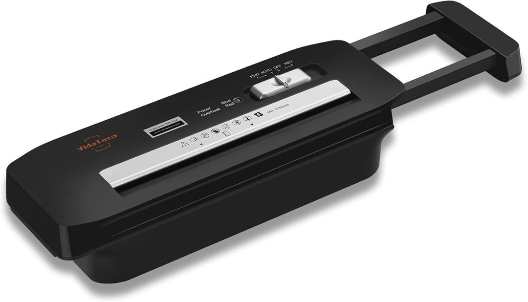 Paper Shredder Without Basket 6-Sheet Strip Cut Shredder for Home Use,Small Document Shredding Machine for Office,Shred Staple/Card,Mini Portable with Extendable Arm,Jam Proof