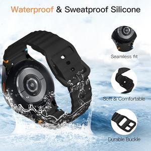 Odbeai 2 Pack Sport Band Compatible with Samsung Galaxy Watch 7 6 5 4 40mm 44mm/No Gap Soft Silicone Strap for Galaxy Watch 6 4 Classic 47mm 43mm 46mm 42mm/Watch 5 pro 45mm,Waterproof Strap Men Women (White/Black)