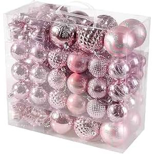 116Pcs Pink Christmas Ball Ornaments Set, Shatterproof Christmas Hanging Decoration Set with Gift Box, Assorted Decorative Baubles Set for Xmas Tree/ Home/ Wedding/ Party/ Holiday (Pink)