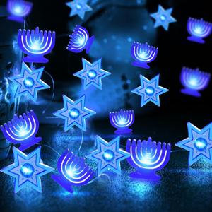 TURNMEON [ Timer 10Ft 30LED Hanukkah Decorations Menorah Star of David String Lights Battery Operated Chanukkah Lights Blue Lights Hanukkah Decor for Jewish Judaism Passover Rosh Hashana Decor Party