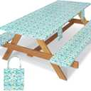Picnic Table Cover with Bench Covers Waterproof Camping Tablecloth with Elastic for 6 Foot Rectangle Tables Outdoor Travel Essentials list Summer Rv Vacation Finds Gifts Ideas for Mens Womens