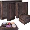 Wood Serving Tray with Handles, Set of 7 Rectangular Wooden Nesting Multipurpose Trays, Decorative Serving Trays Platter for Breakfast in Bed, Lunch, Dinner, Patio, Ottoman, Coffee Table, Party