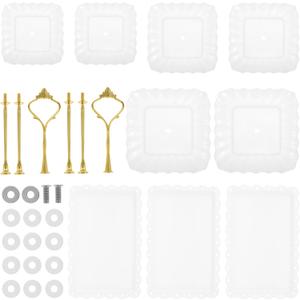 8 Pcs Dessert Table Display Set 2 Pcs 3 Layers Cupcake Stand and 6 Pcs Dessert Trays Plastic Cake Stand Set White Cake Stand and Tray Set for Wedding Birthday US (White)