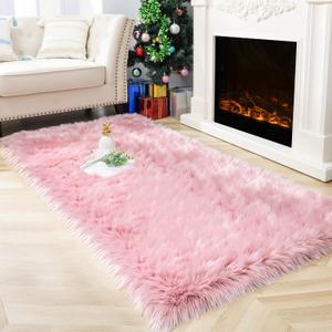 Noahas Fluffy Pink Rugs for Bedroom Girls,Faux Fur Rug,2x6 Long Hallway Runner Rug,Faux Sheepskin Rug,Washable Fuzzy Carpet,Shaggy Area Rugs for Living Room Decor