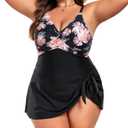 MFAVIP Women Plus Size Swim Dress Tummy Control One Piece Swimsuit V Neck, 2XL