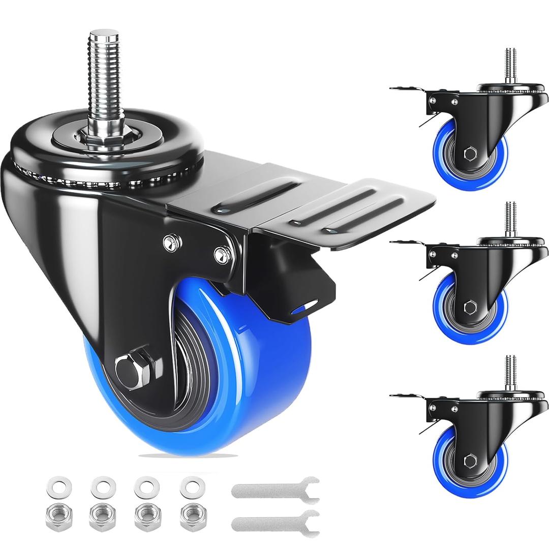 Stem Caster Wheels 2 inch Heavy Duty, Swivel Threaded Stem Mount Casters Set of 4 with American Size UNC 5/16"-18 x 1