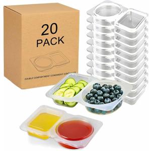 Snack Containers Vacuum-Sealed 20 Pack Dual-Compartment Lunchable BPA-Free Box with Lids Condiment Cups for Dipping Sauce Fruit Salad Dressing Office School Picnic Lunch for On the Go Take Out Foods