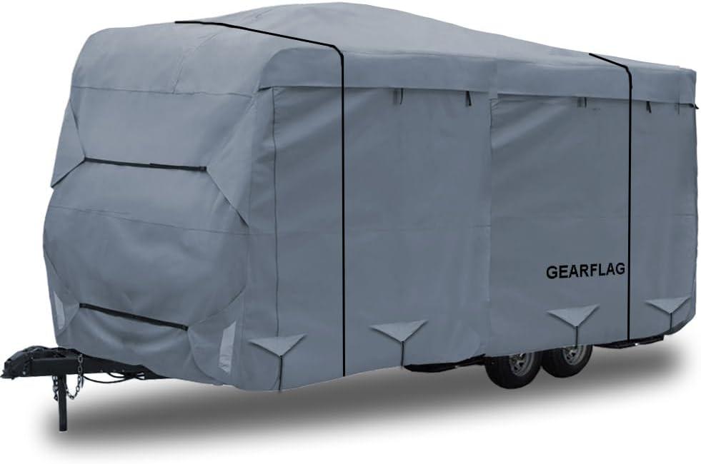 GEARFLAG Travel Trailer Cover Camper Cover Multi-Layers with Reinforced Windproof Side-Straps Anti-UV Water-Resistance Heavy Duty for Motorhome (Fits 15' - 17') - Ideal for rv & Trailer Covers