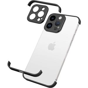 Metal Frameless Phone Case Compatible with iPhone 12 Pro Phone Models Minimalist Bumper Shell (Black Metal)