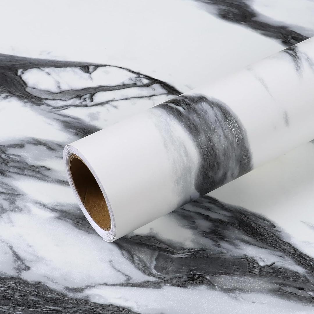 VEELIKE Black and White Liquid Marble Contact Paper 354''x32'' Wide Peel and Stick Countertops Waterproof Marble Wallpaper for Kitchen Bathroom Counter Top Covers Adhesive Renter Friendly Wallpaper