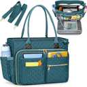 RAINSMORE Teacher Tote Bag 15.6 inch Laptop Bag for Women Work Bags Laptop Tote Nurse Bag Professional Computer Messenger with Insulated Pocket, Laptop Briefcase for Office, College, Nursing, Teal (Dark Green)