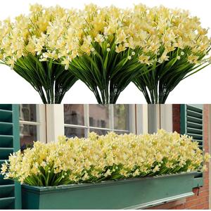 8 Bundles Artificial Daffodils Flowers, Fake Artificial Greenery UV Resistant No Fade Faux Plastic Plants for Wedding Bridle Bouquet Outdoor Home Garden Kitchen Office Table Vase (Yellow)