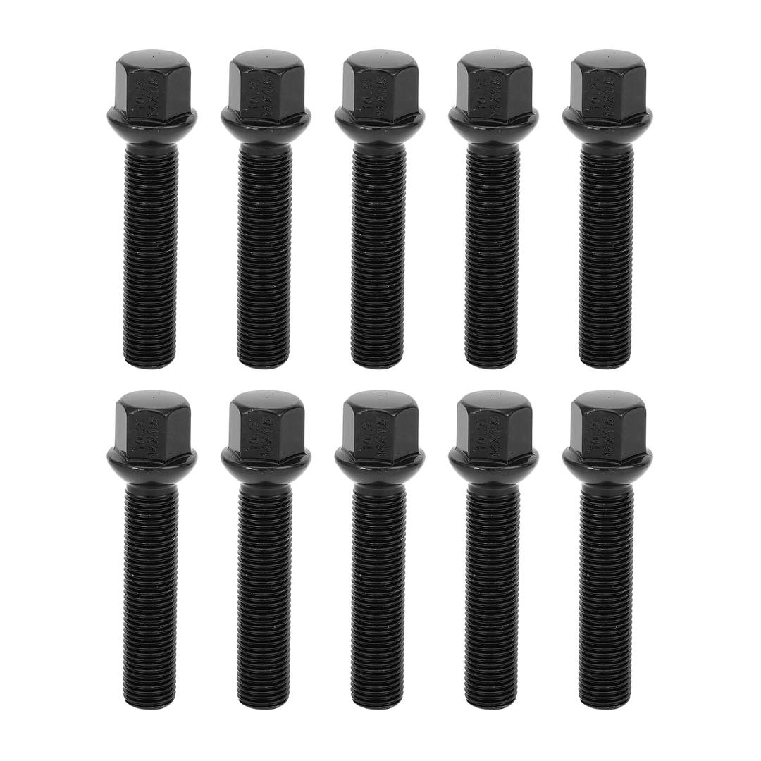 M14x1.5mm Ball Seat Wheel Lug Bolt for Volkswagen 19mm Hex 60mm Shank Length Sturdy | Extended Bolts Black 10 Pcs