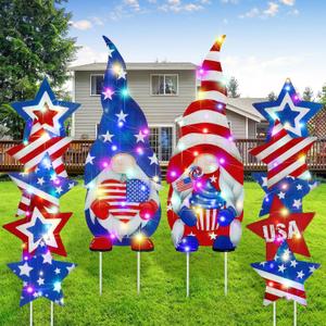 Bencailor 4 Sets 4th of July Yard Signs LED Patriotic Outdoor Lawn Decorations Waterproof USA Red White and Blue Yard Decor with Stakes for Independence Day Party Supplies