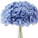 AVIVIHO Dusty Blue Silk Flowers Heads Artificial Hydrangea Pack of 10 Fake Full Hydrangea Flowers with Stems for Wedding Home Party Shop Baby Shower Decoration