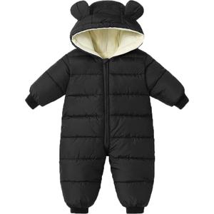 Infant Toddler Snowsuit Cute Baby Bear Suit Newborn Winter Coat Warm Hooded Jumpsuit for Boys Girls (6-9 Months, Black)