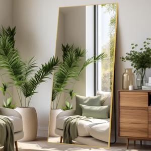 Gold Rectangle Oversized Mirror Full Length with Stand 34" x 76" Large Full Body Dressing Standing Floor Mirror for Bedroom Wall Mounted Mirror for Living Room Home Decor