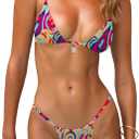 OWICA Women's Sexy Triangle Bikini Sets Cheeky Thong Swimsuit Adjustable Spaghetti Straps Bathing Suit (L)
