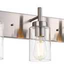 VINLUZ Vanity Bathroom Light Fixture Brushed Nickel 3 Lights Modern Wall Sconce Lighting with Clear Glass Shade Vintage Rustic Porch Wall Lamp Bedroom(Patent No.: US D958,438 S)