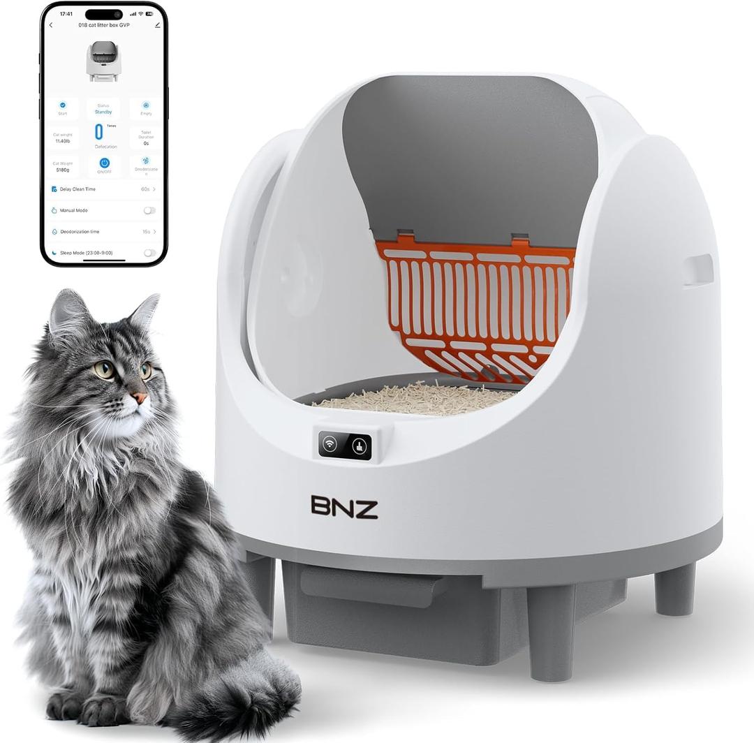 BNZ Self Cleaning Litter Box  Automatic Cat Litter Box for Multiple Cats | App Control, Safety Sensors, Open Top Design | Includes Scent Cartridge & Trash Bags