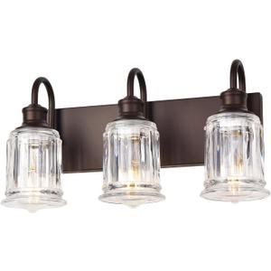 LIROUVET Farmhouse Bathroom Vanity Light Fixtures, 3-Lights Oil Rubbed Bronze Bathroom Lights Over Mirror, Clear Glass Shades Vanity Light Above Mirror (Bulb not Include)