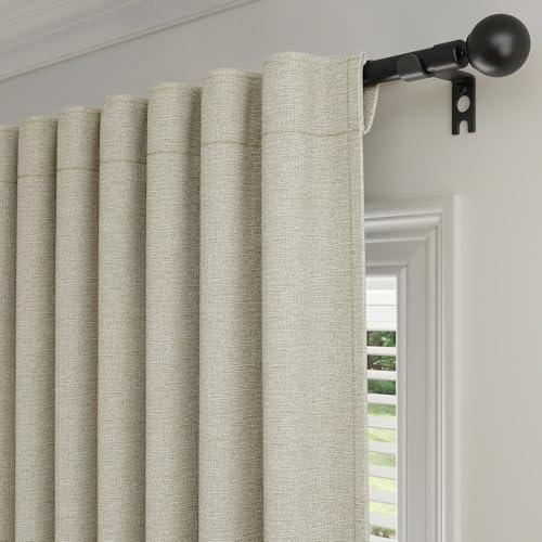 Rinwoc 100% Blackout Curtains 108 inch Length 2 Panels for Living Room, Linen Textured Room Darkening Thermal Insulated Noise Reduction Farmhouse Drapes for Bedroom (W52xL108, Light Beige)