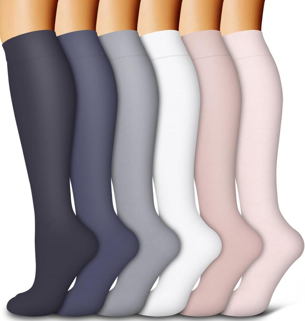 Bluemaple 6 Pack Copper Compression Socks for Women and Men Circulation-Best Support for Medical, Running,Nursing,Athletic (Large-X-Large, D-assorted1-smoky Pink)