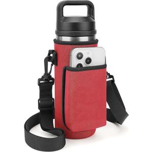 Linkidea Water Bottle Carrier with Strap Compatible with YETI Rambler Bottle 18oz, Yonder Bottle 600ml/20oz, Insulated Waterbottle Sling Bag, Shoulder Strap with Phone Pocket (Red)