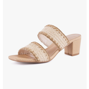 Women Heels Sandals Braided Block Nude Summer Chunky Square Leather Woven Comfort Strappy Dress Casual Pumps Mules, 9