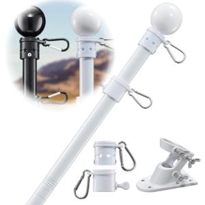 Flag Pole Holder for Outside House - 5ft Heavy Duty Metal Flagpole Kit,Tangle Free, 2 Angle Mount for Grommet Flags,Banner,Garden Flag, for Outdoor Porch,Yard,Garage,Patio Balcony Use (White)
