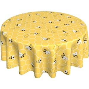 Bee Kind Yellow Tablecloth Round 7070 Inch, Spring Summer Honeycomb Themed Tablecloth Washable Table Cover for Party Picnic Dinner Decor
