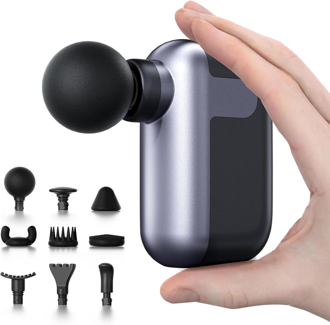 Mini Massage Gun with 10 Massage Heads, Percussion Deep Tissues Handheld Muscle Massager, 8mm Amplitude High-Intensity Massager Gun for Pain Relief for Office Gifts for Her, Home, Athletes (Black)