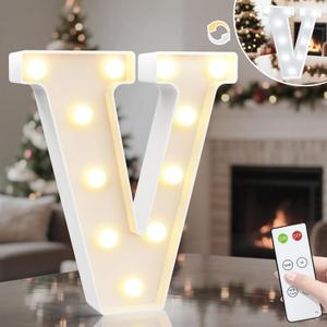 Elnsivo Light Up Letters, Cool White and Warm White Marquee Letters with Remote, Alphabet Letter Sign Battery Powered for Birthday Graduation Wedding Party Christmas Lamp Home Wall Decor, Letter V