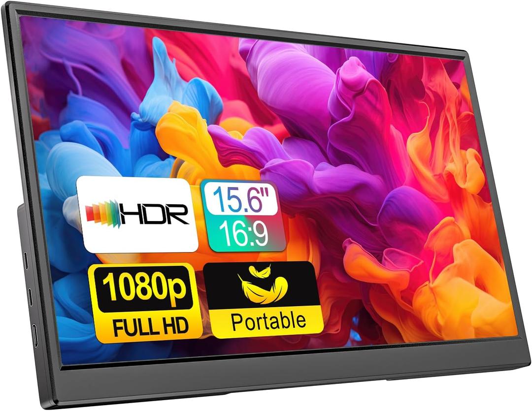 Portable Monitor 15.6 Inch 1080P FHD USB-C HDMI Ultra-Slim Travel Monitor with Kickstand & Speakers, IPS Gaming Display Screen Extender for Laptop PC Mac Phone PS Xbox Switch