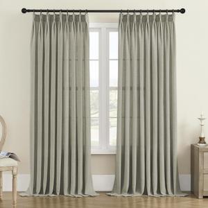 MASWOND Extra Wide Pinch Pleated Curtains 100W x 96L Inches, Faux Linen Pinch Pleat Semi Sheer Drapes for Patio Door, Living Room, Bedroom, Light Filtering Drapes with Hooks (1 Panel, Taupe)