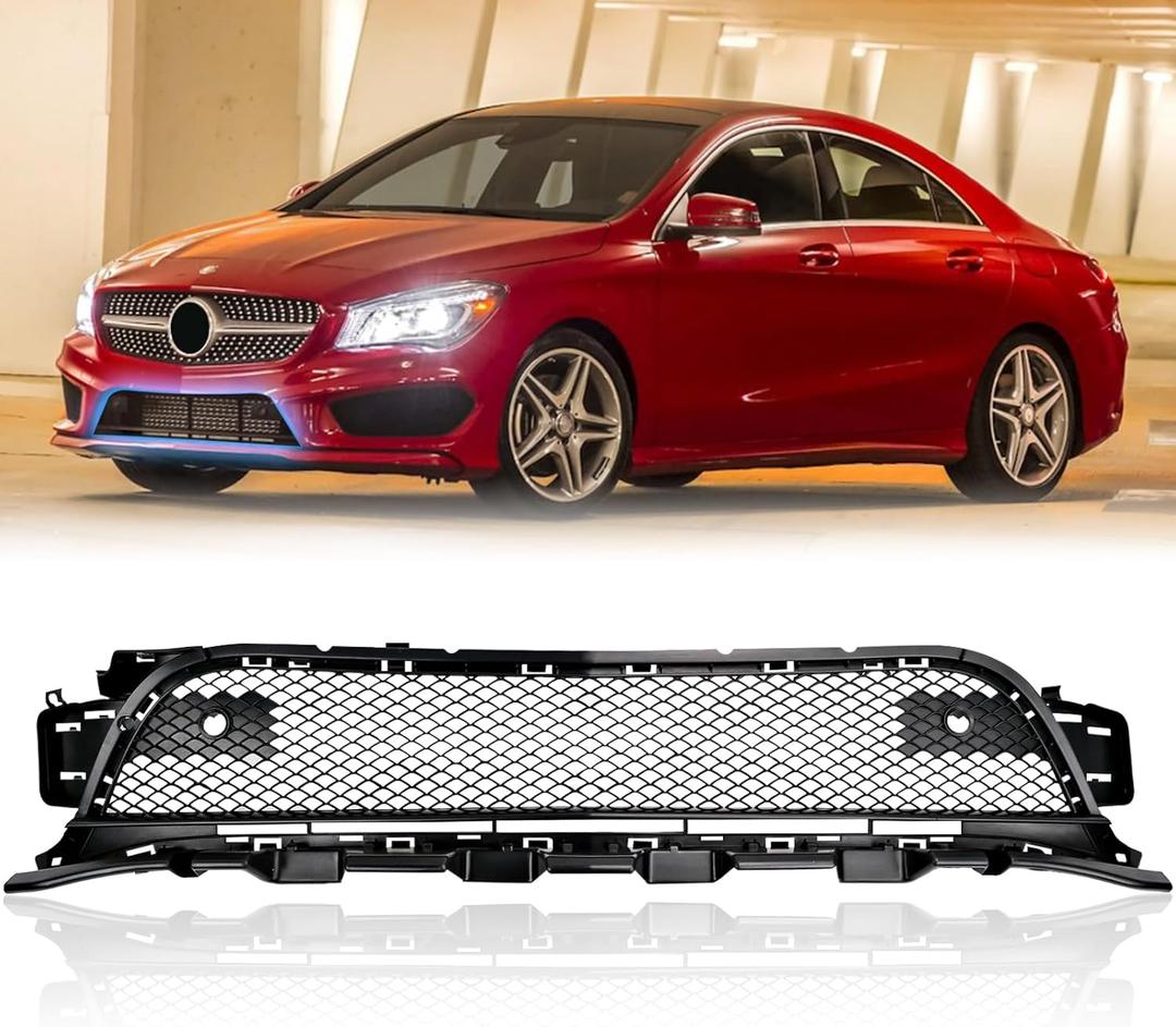 Front Lower Center Bumper Grille Black Plastic Grill Compatible with Mercedes Benz CLA250 CLA45 AMG 2014 2015 2016 1178852122