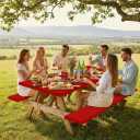 Smiry Picnic Table Cover with Bench Covers, Waterproof Elastic Fitted Polyester Tablecloths for 8 Ft Rectangle Tables, Washable Windproof Tablecloth for Outdoor, RV & Camping (Red, 30x96 Inches)