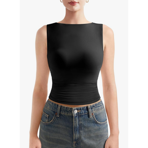 SUUKSESS Women Double Lined Going Out Basic Tank Tops Ruched Summer T Shirts Small