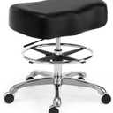 Ergonomic Saddle Stool with Foot Ring, Adjustable Rolling Chair, Black, Chrome